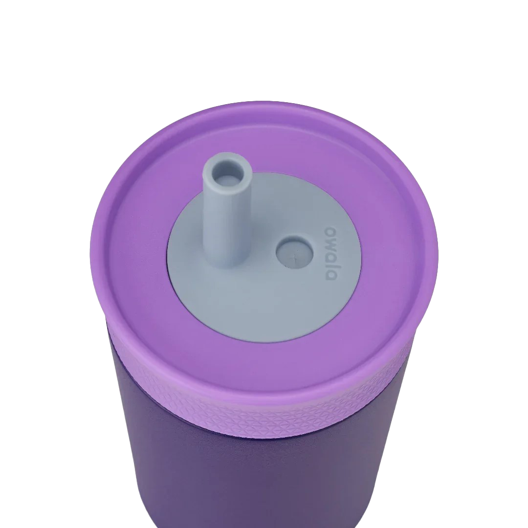 Owala kids stainless steel tumbler with silicone straw 355ml purple top down view