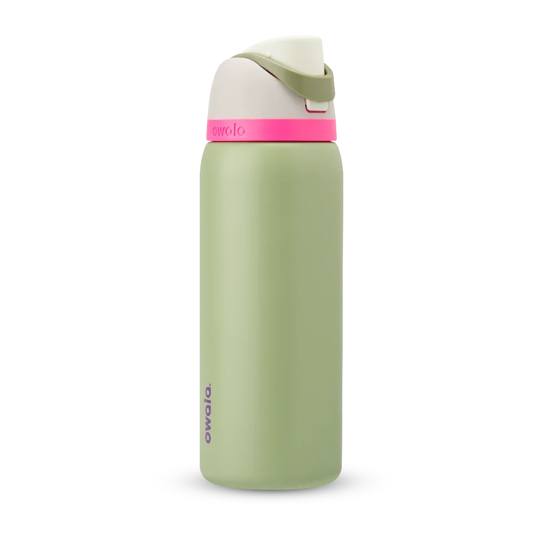 Owala freesip water bottle neo sage - green bottle with pink lid